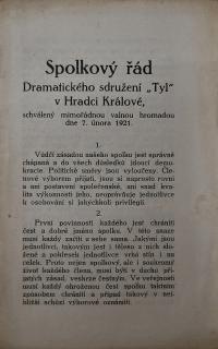 Hradec Králové, Tyl, Spolkový řád, 1921