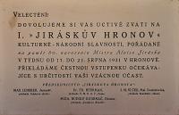Holice, Klicpera, Jiráskův Hronov - pozvánka, 1931