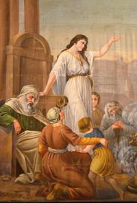 Předčice, Rozkvět, detail opony, Libuše věštící, autor Tomáš Peterka, 1922