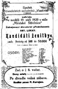 Přibram, Vlastimil, Kandidáti ženitby - plakát, 1920