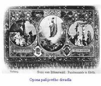 Hořice na Šumavě, Höritz, Die Höritzer Passionsspiele, Hořické pašijové hry, opona, pohlednice před 1898