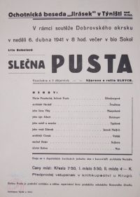 Týniště nad Orlicí, Jirásek, Slečna Pusta - plakát , 1941