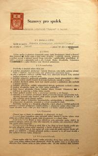 Pacov, Pokrok, spolkové stanovy, 1939