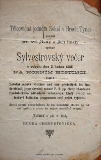 Pardubice, Divadelní ochotníci, Sylvestrovský večer - plakát, 1895