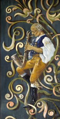 Beroun, Sokol, veduta města v rámu, detail opony, autor Pavel Vyhnanovský,1936