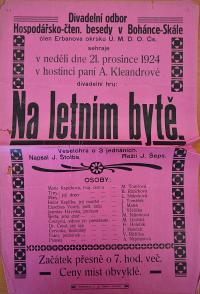 Boháňka-Skála, Hospodářsko-čtenářská beseda, Na letním bytě - plakát, 1924