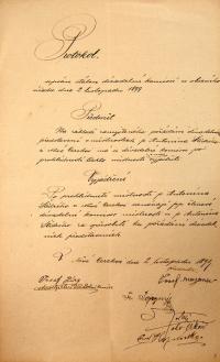 Nová Cerekev, kontrola divadelních místností Antonína Štědrého, 1899