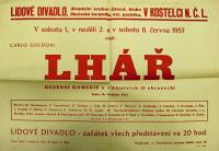 Kostelec nad Černými Lesy, Lidové divadlo, Lhář - plakát, 1957