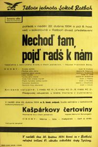 Ratboř, Sokol, Nechoď tam, pojď radš k nám - Kašpárkovy čertoviny - plakát, 1934