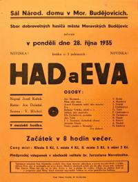 Moravské Budějovice, Hasiči, Had a Eva - plakát, 1935