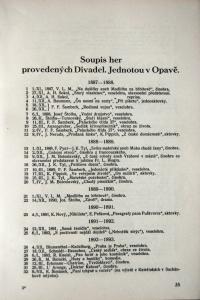 Opava, Divadelní Jednota, Památník Divadelní Jednoty, soupis her 1887-1893, 1927