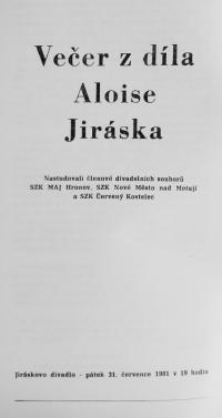 Hronov, MAJ, Vzpomínkový večer ke 130. výročí narození A. Jiráska, 1981