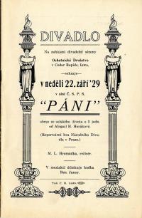 Cedar Rapids, Ochotnické družstvo, Páni - program, 1929