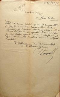 Horní Cerekev, uznání domu č. 166 za divadelní místnost, 1893