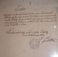 Sadská, průkaz pro zástupce města na položení základního kamene ND, 1868