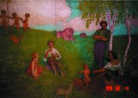 Jirny, divadlo Sokola, opona, ak.mal.Tesař, 1921