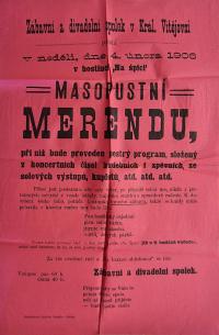Vítějeves, Zábavní a divadelní spolek, Masopustní merenda - plakát, 1906