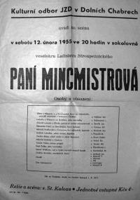 Dolní Chabry, JZD, Paní mincmistrová - plakát, 1955