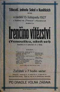 Kunětice, Sokol, Irenčino vítězství - plakát, 1927
