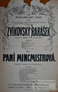 Trstěnice, Sokol, Zvíkovský rarášek - Paní mincmistrová - plakát, 1903