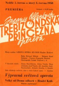 Hradec Králové, Lidová opera, Trebizondská princezna - program, 1958