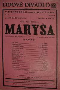 Praha-Bohnice, Lidové divadlo, Maryša - plakát, 1942