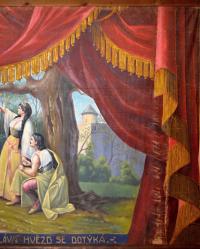 Ledenice, Libuše věštící, opona putujícího loutkáře Finka, dle obrazu Josefa Mathausera František Pešán, s.a.  detail