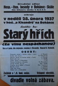 Boháňka-Skála, Hospodářsko-čtenářská beseda, Starý hřích - plakát, 1937