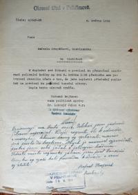 Vintířov, žádost hostinského Kropáčka o policejní hodinu, 1935