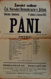 Jičín, Národní demokracie, Páni - plakát, 1921