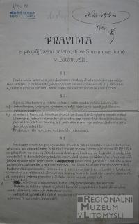Litomyšl, JDO, Pravidla o propůjčování místností ve Smetanově domě v Litomyšli, 1904
