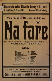 Přelouč, Občanská beseda, Na faře - plakát, 1925
