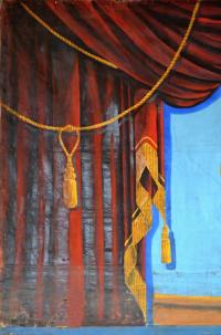 Kostelec u Křížků, opona veduta obce, detail opony