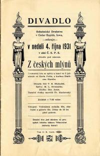 Cedar Rapids, Ochotnické družstvo, Z českých mlýnů - program, 1931