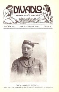 Divadlo, časopis,1909, č.13, Pippich v sokolské uniformě na tit. str.