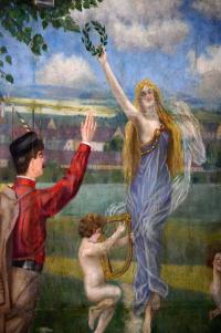 Český Brod, Sokol, detail opony Vavřínový věnec sokolům, autor Rudolf Rott, 1911