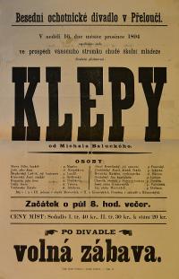 Přelouč, Besední ochotnické divadlo, Klepy - plakát, 1894