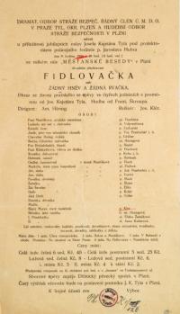 Praha-Vinohrady, Stráž bezpečnosti; Plzeň, Tylův okrsek ÚMDOČ a Stráž bezpečnosti v Plzni, Fidlovačka – plakát, 1926