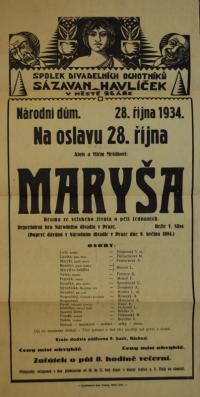 Žďár nad Sázavou, Sázavan-Havlíček, Maryša - plakát, 1934
