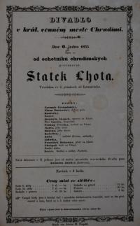 Chrudim, Divadlo z ochoty, Statek Lhota - plakát, 1855