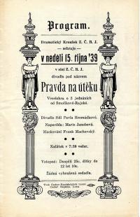 Cedar Rapids, Dramatický kroužek Z.Č.B.J., Pravda na útěku - program, 1939