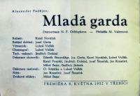 Třebíč, INZAV Dramatické studio, Mladá garda - program, 1952