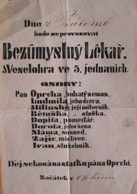Mnichovo Hradiště, Bezúmyslný lékař - plakát ze šablony, orig., 1856