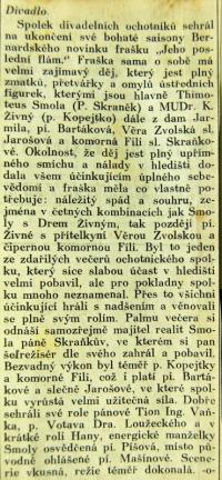 Pečky, Tyl, Jeho poslední flám - novinový článek, 1933
