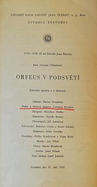 Brno, Svatoboj, Orfeus v podsvětí - program, 1958