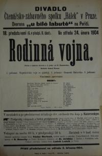 Praha-Nové Město, Čtenářsko zábavní spolek Hálek, Rodinná vojna - plakát, 1904