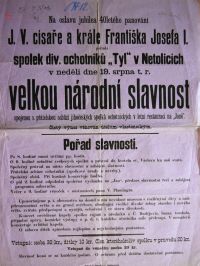 Netolice, SDO Tyl, Národní slavnost – plakát, 1888