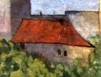 Chlum, prospekt Pražský hrad na rubu opony Oldřich a Božena, 9b. detail po restaurování, 2012