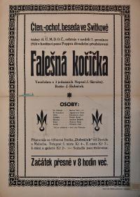 Svítkov, Čtenářsko-ochotnická beseda, Falešní kočička  - plakát, 1924