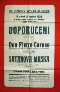 Jihlava, Klicpera, Doporučení - Don Pietro Caruso - Satanova maska - plakát, 1923